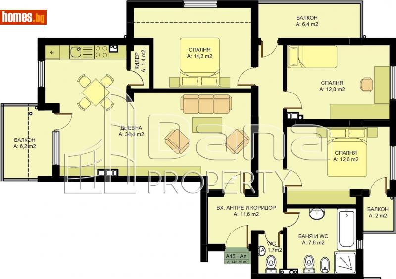 Четиристаен, 148m² - Жк. Победа, Варна - Апартамент за продажба - Дана Пропърти - 93569805