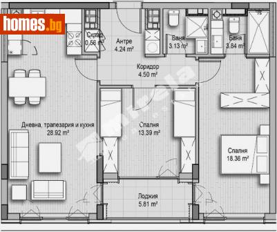 Тристаен, 117m² - Апартамент за продажба - 112817142