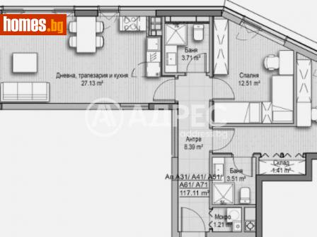Тристаен, 117m² - Апартамент за продажба - 113388907