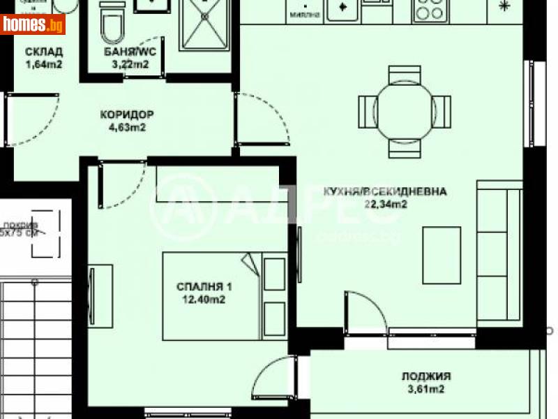 Двустаен, 59m² -  Изгрев, Благоевград - Апартамент за продажба - АДРЕС НЕДВИЖИМИ ИМОТИ - 116307009