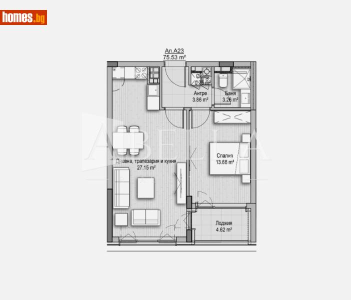Двустаен, 75m² - Кв. Витоша, София - Апартамент за продажба - Абела - 116600906