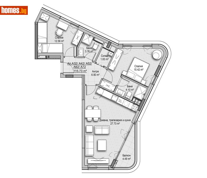 Тристаен, 115m² - Кв. Витоша, София - Апартамент за продажба - Абела - 116898755