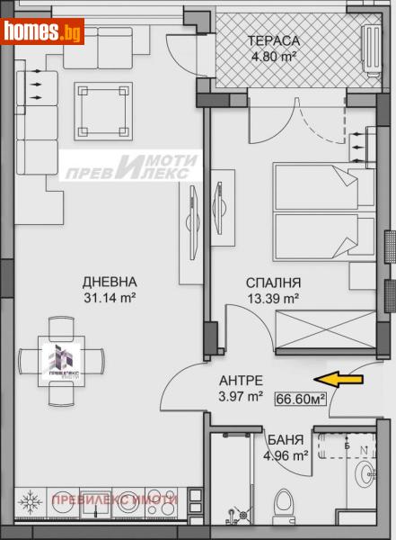 Двустаен, 79m² - Кв. Кършияка, Пловдив - Апартамент за продажба - Превилекс имоти ЕООД - 117462503