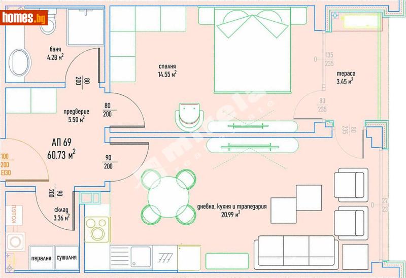 Двустаен, 73m² - Кв. Малинова Долина, София - Апартамент за продажба - МИРЕЛА - 118081408