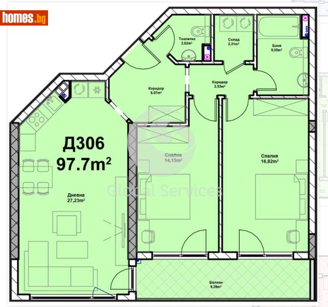 Тристаен, 115m² - Жк. Полигона, София - Апартамент за продажба - Глобъл Сървисиз ООД - 118244936