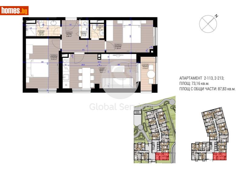 Тристаен, 87m² - Жк. Полигона, София - Апартамент за продажба - Глобъл Сървисиз ООД - 118245015