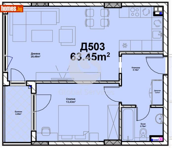 Двустаен, 75m² - Жк. Полигона, София - Апартамент за продажба - Глобъл Сървисиз ООД - 118245096