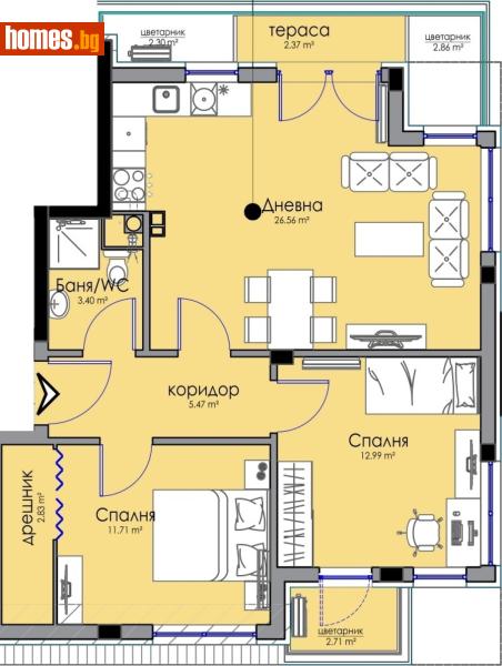 Тристаен, 113m² -  Сарафово, Бургас - Апартамент за продажба - Сарафово Недвижимост - 119001566