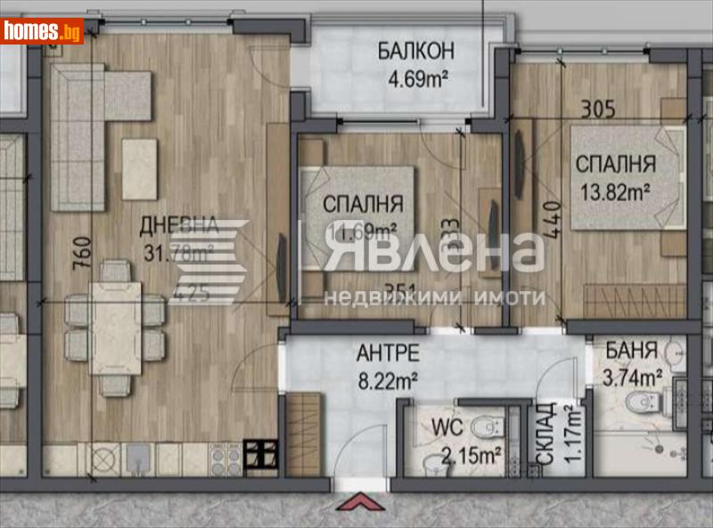 Тристаен, 108m² - Жк. Овча Купел, София - Апартамент за продажба - ЯВЛЕНА - 119077367