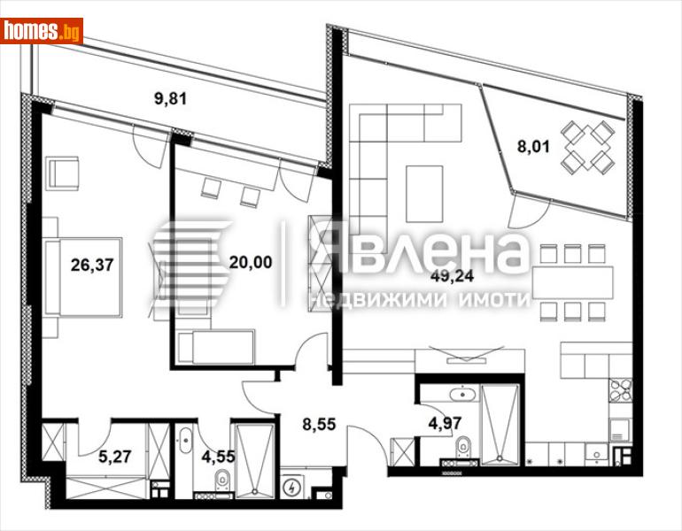 Тристаен, 178m² - Кв. Симеоново, София - Апартамент за продажба - ЯВЛЕНА - 119126297