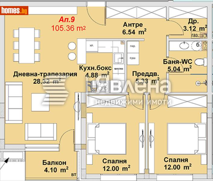 Тристаен, 105m² - Кв. Бояна, София - Апартамент за продажба - ЯВЛЕНА - 119330007