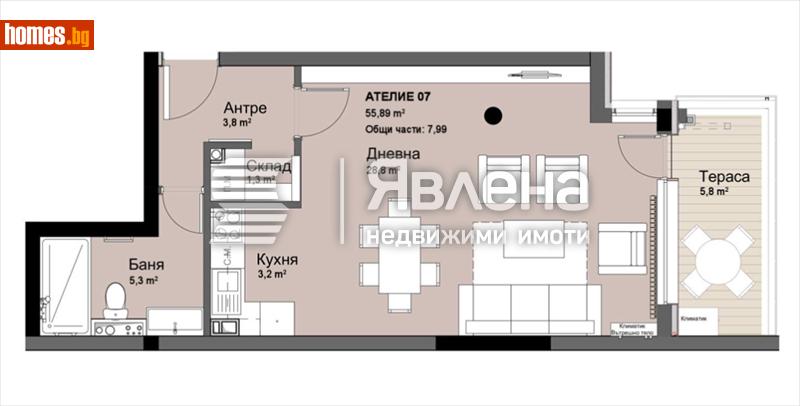 Едностаен, 56m² - Жк. Борово, София - Апартамент за продажба - ЯВЛЕНА - 119461534