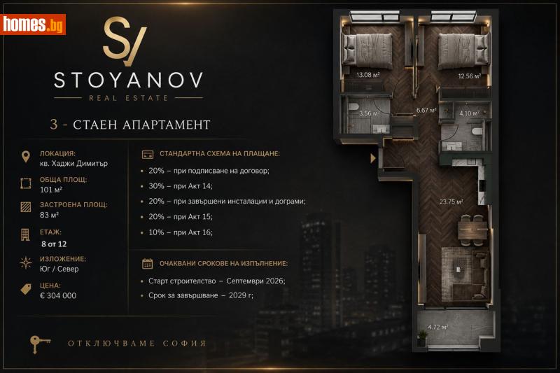 Тристаен, 101m² - Жк. Хаджи Димитър, София - Апартамент за продажба - STOYANOV ESTATE - 119618475