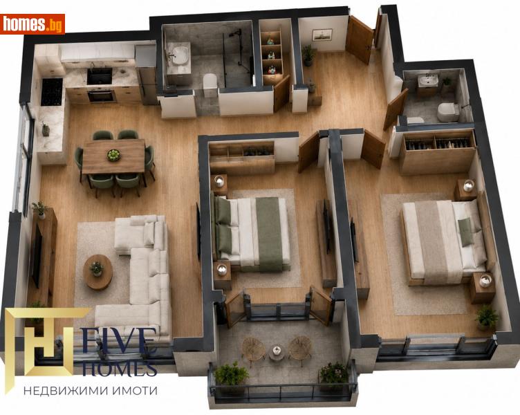 Тристаен, 102m² - Жк. Изгрев, Бургас - Апартамент за продажба - Five Homes - 119723537