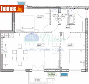 Тристаен, 93m² - Апартамент за продажба - 119755303