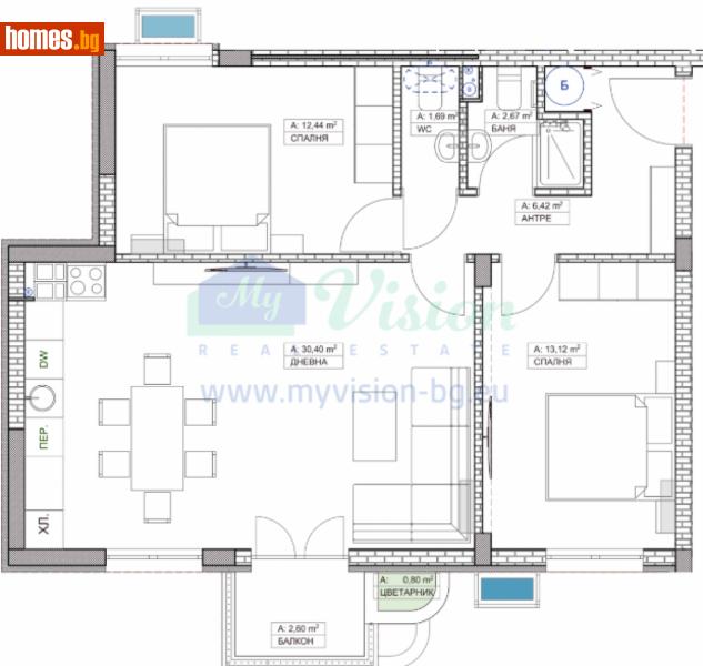 Тристаен, 93m² - Кв. Витоша, София - Апартамент за продажба - Myvision Real Estate - 119755303