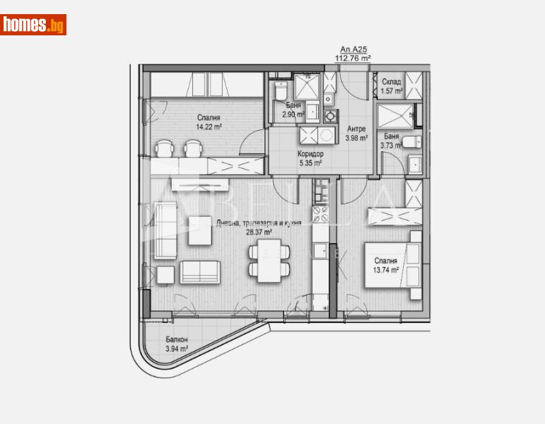 Тристаен, 112m² - Кв. Витоша, София - Апартамент за продажба - Абела - 119821899