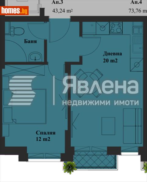Двустаен, 54m² - Жк. Банишора, София - Апартамент за продажба - ЯВЛЕНА - 119882875
