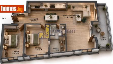 Тристаен, 108m² - Апартамент за продажба - 120011292