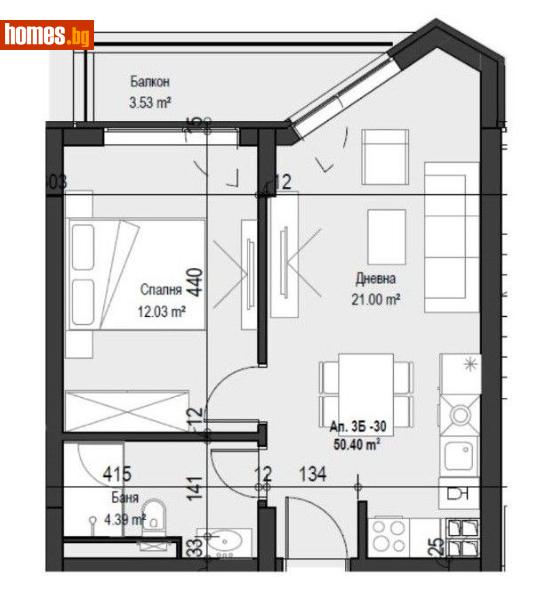 Двустаен, 59m²