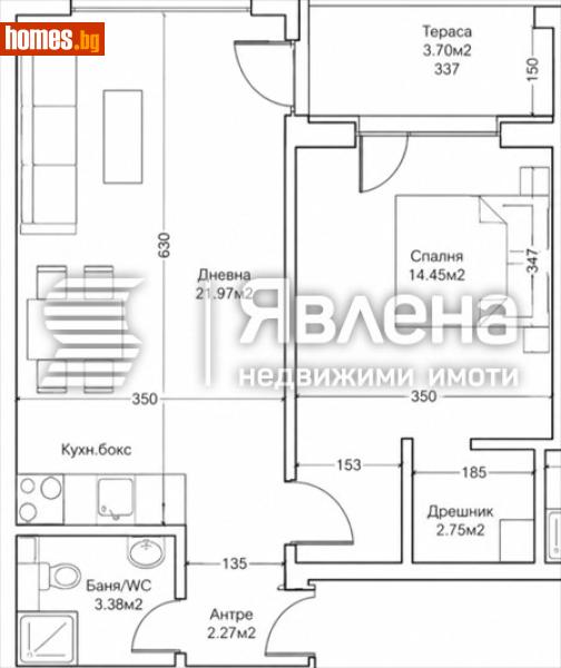Двустаен, 65m² - Жк. Славейков, Бургас - Апартамент за продажба - ЯВЛЕНА - 120308854
