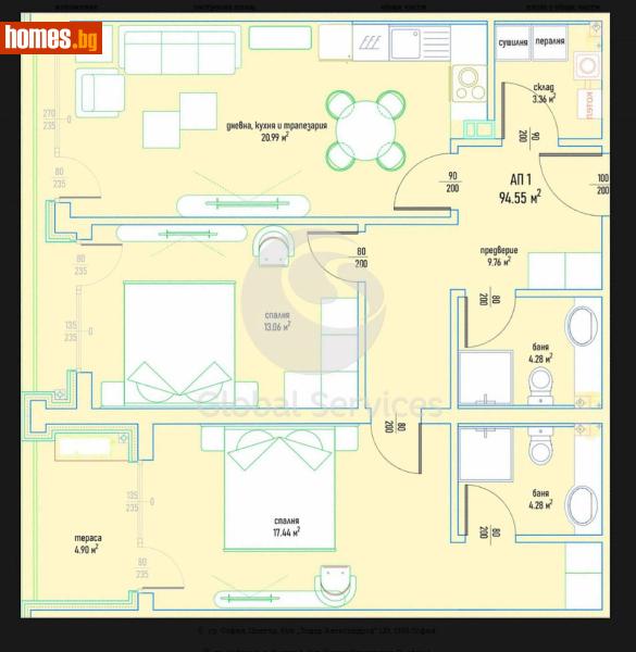 Тристаен, 122m² - Кв. Малинова Долина, София - Апартамент за продажба - Глобъл Сървисиз ООД - 120384679