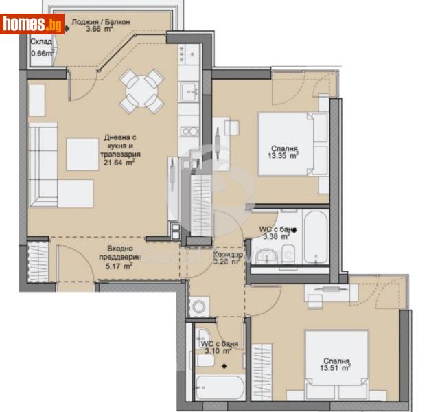 Тристаен, 106m² - Жк. Дружба 2, София - Апартамент за продажба - Глобъл Сървисиз ООД - 120384900