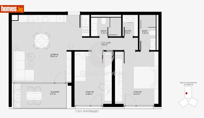 Тристаен, 113m² - Жк. Овча Купел, София - Апартамент за продажба - Глобъл Сървисиз ООД - 120384953