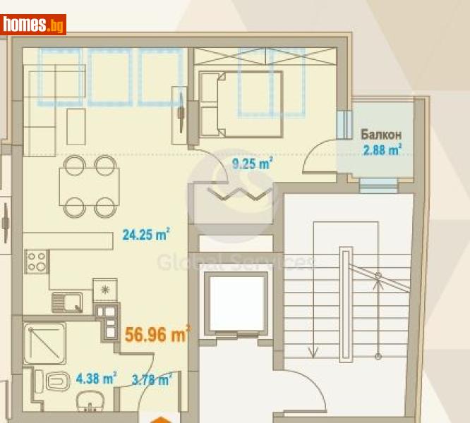 Двустаен, 74m² - Жк. Зона Б19, София - Апартамент за продажба - Глобъл Сървисиз ООД - 120385715