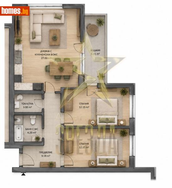 Тристаен, 102m² - Жк Южен, Пловдив - Апартамент за продажба - АГЕНЦИЯ ЗВЕЗДА - 120571154