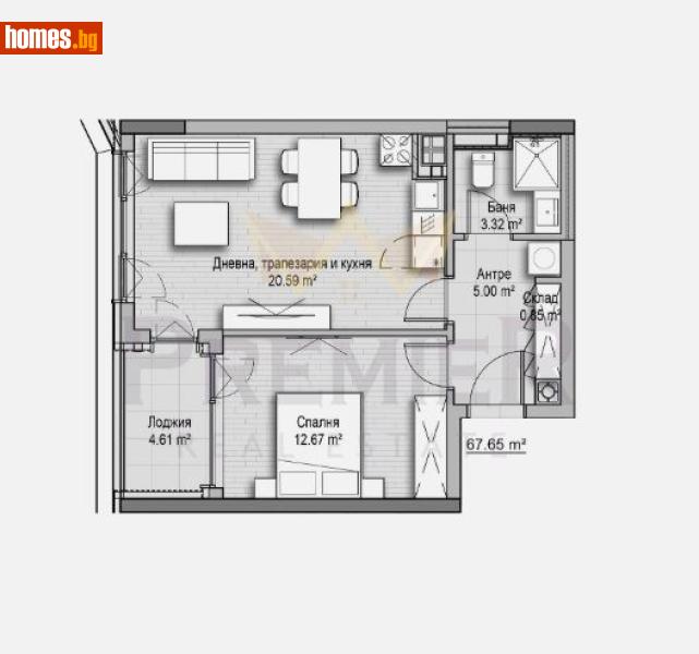 Двустаен, 67m² - Кв. Витоша, София - Апартамент за продажба - ИМОТИ ПРЕМИЕР - 120582614