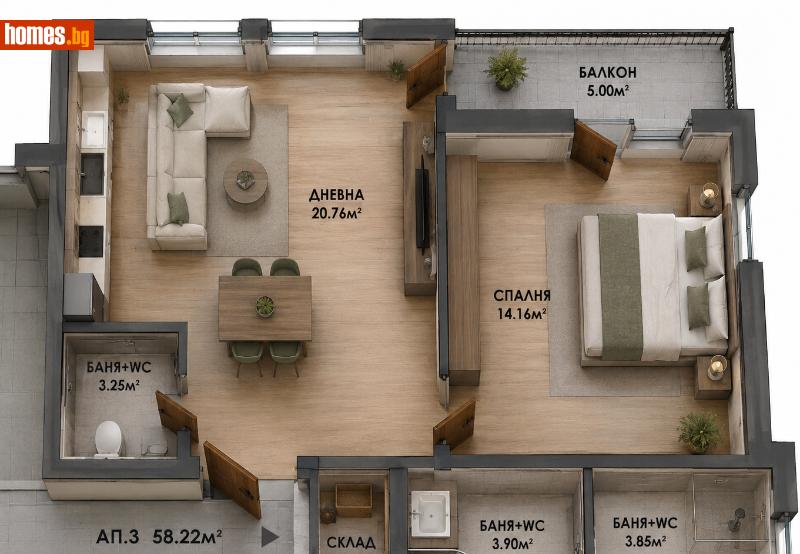 Двустаен, 66m² - Кв. Карпузица, София - Апартамент за продажба - БИЛДИНГ КОМПАНИ ЕООД - 120615524