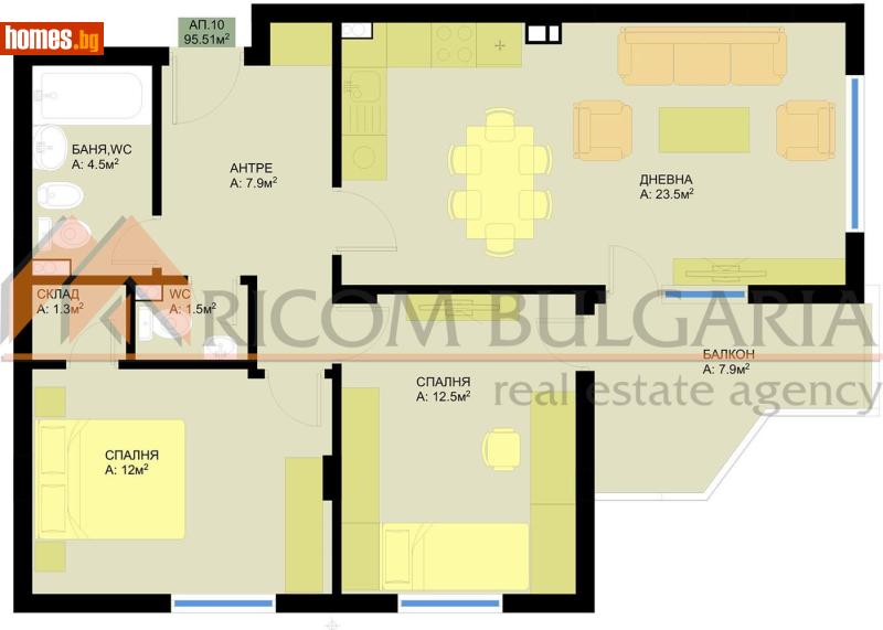 Тристаен, 96m² - Жк. Победа, Варна - Апартамент за продажба - РИКОМ БЪЛГАРИЯ ЕООД - 120684142