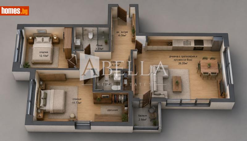 Тристаен, 102m² - Жк. Овча Купел 2, София - Апартамент за продажба - Абела - 120740995