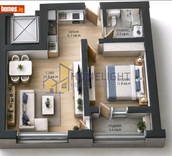 Двустаен, 58m² - Жк. Дружба 2, София - Апартамент за продажба - ХОУМ ЛАЙТ  - 120946504