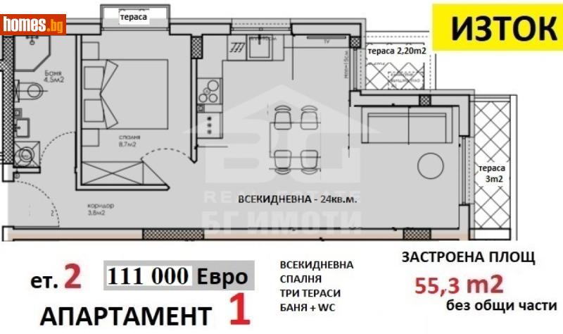 Двустаен, 54m² -  Кайсиева Градина, Варна - Апартамент за продажба - БГ Имоти ООД - 121113721